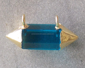 Blue Topaz Natural Multi Gemstone Jewelry Faceted Quartz Raw Stone Gemstone Gold Plated Trendy Pendant - Product Image 2