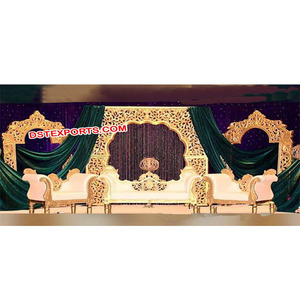 Panel <b>Frames</b> for Stage Decoration Temple Style Wedding Golden <b>Backdrop</b> Panels Different Wedding <b>Backdrop</b> Panels Manufacturer - Product Image 1