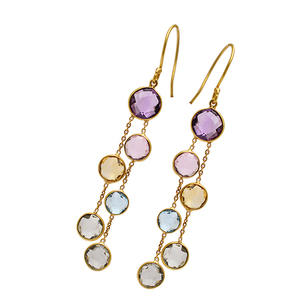 Pendientes colgantes de Plata de Ley 925 con gema de amatista, topacio, cuarzo, chapado en oro - Product Image 2