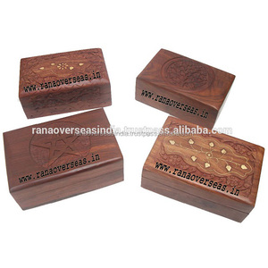 Boîte de rangement en bois fabriquée à la main et incrustation en laiton, boîte de rangement rectangulaire pour bibelots, bijoux et souvenirs - Product Image 3