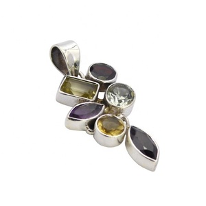 Multi Gemstone Colorful 925 Sterling Silver <b>Garnet</b> Amethyst Multi Gemstones <b>Pendant</b> Necklace - Product Image 1