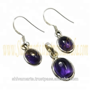 Pendientes colgantes de amatista púrpura Natural para mujer y niña, conjunto de joyería para mujer, conjuntos de joyería de plata de ley 925 - Product Image 2