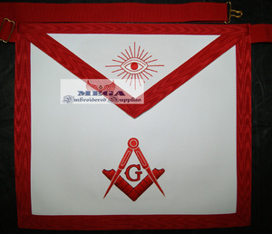 Tablier maçonnique rouge fait à la main de maître maçon brodé avec cuir et ruban Regalia pour francs-maçons - Product Image 1