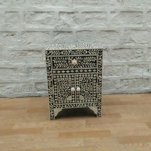 Modern Side <b>Table</b> with 3 Drawers Black & White Bone Inlay for Living Room Home Furniture - Product Image 2