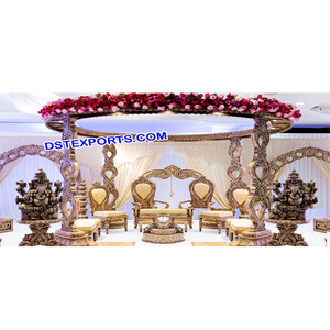Mandap de mariage en bois sculpté à la main, Mandap de mariage en bois sculpté à la main avec Ganesha, artisanat, bois traité, fabricant de mandaps en Australie - Product Image 1