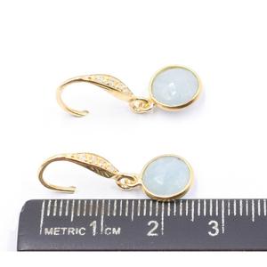 พลอยสีฟ้าขนาด25ถึง26มม. พร้อมสายหูเซอร์คอนทรงกลมทำจากเงินตัวเรือนชุบทอง - Product Image 4