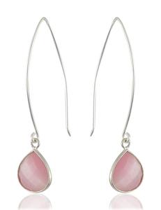 Fashionable 925 Sterling <b>Silver</b> Rose Quartz Gemstone <b>Wire</b> Earrings For Wholesale Supplier OEM ODM - Product Image 2