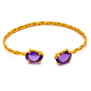 Cojín de pera de Plata de Ley 925, brazalete ajustable chapado en oro y plata amatista, joyería, brazalete de moda para regalo de boda. - Product Image 5