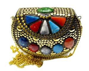 Bolso de mano con cadena de metal y cierre de tuerca para mujer, Cartera de noche, de fiesta - Product Image 5