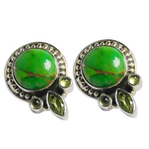 Pendientes de Plata de Ley 925 hechos a mano, Pendientes colgantes de múltiples piedras preciosas, Mohave, turquesa, chapados en oro, proveedor directo, exportador - Product Image 1