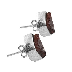 Natural GARNET Rough Gemstone 925 <b>Sterling</b> <b>Silver</b> Elegant <b>Stud</b> Post <b>Earrings</b> <b>Silver</b> Plated Fashionable <b>Earring</b> For Wedding Gift. - Product Image 3