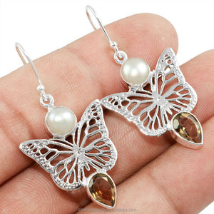 Pendientes de plata de ley 925 con perlas ahumadas, pendientes hechos a mano de malaquita Vintage, 925 - Product Image 5