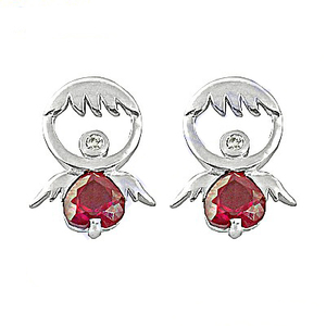 Boucle d'oreille en argent 2024 avec zircon cubique brillant et verre rose en forme de coeur en argent sterling massif 925 avec perles et pierres principales en diamant - Product Image 1