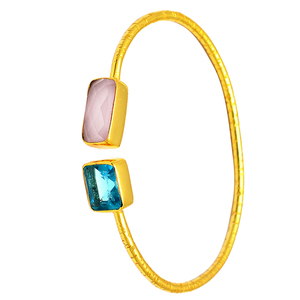 กำไลข้อมือชุบทองอย่างดีทำด้วยมืออัญมณีโทปาซคาสาเดอพลาตาสีฟ้ากุหลาบแท้ - Product Image 2
