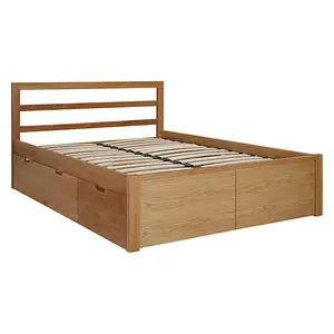 Muebles minimalistas modernos para dormitorio, marco de cama tamaño King de madera maciza de teca duradera con almacenamiento, diseño interior indonesio - Product Image 1