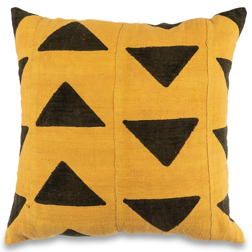 Funda de almohada de tela de guardafangos estampada, funda de almohada decorativa de algodón amarillo con soporte para la espalda, funda de almohada india, venta al por mayor