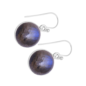 Boucles d'oreilles Labradorite grise en argent Sterling 925, boucles d'oreilles pendantes en forme de pierres précieuses rondes - Product Image 2