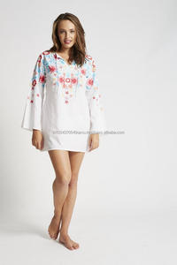 Nouvel arrivage de robe de plage vintage des années 70 mexicaine ethnique romantique brodée de fleurs tunique pour femmes luxueuse dentelle Offre Spéciale - Product Image 3