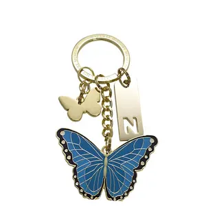 Bán Buôn Cứng Men Vẻ Đẹp Bướm Keychain Ủng Hộ Đám Cưới Tùy Chỉnh Kim Loại Keyring Cho Khuyến Mãi