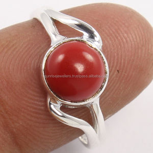 Bague en argent sterling 925 massif avec pierre précieuse corail rouge à la mode, style religieux, cadeau de mariage pour femmes - Product Image 2