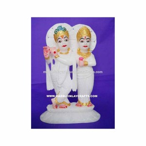 Statue unique de Radha Krishna en marbre d'albâtre - Product Image 1