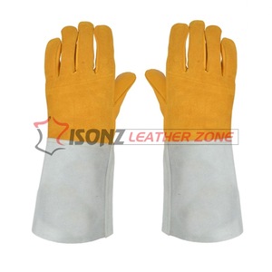 Gants de soudage TIG en cuir de vachette jaune personnalisés, à manchette droite, épaisseur 1,2 mm, 14 pouces, pour soudeur à l'argon, grillades et four - Product Image 5