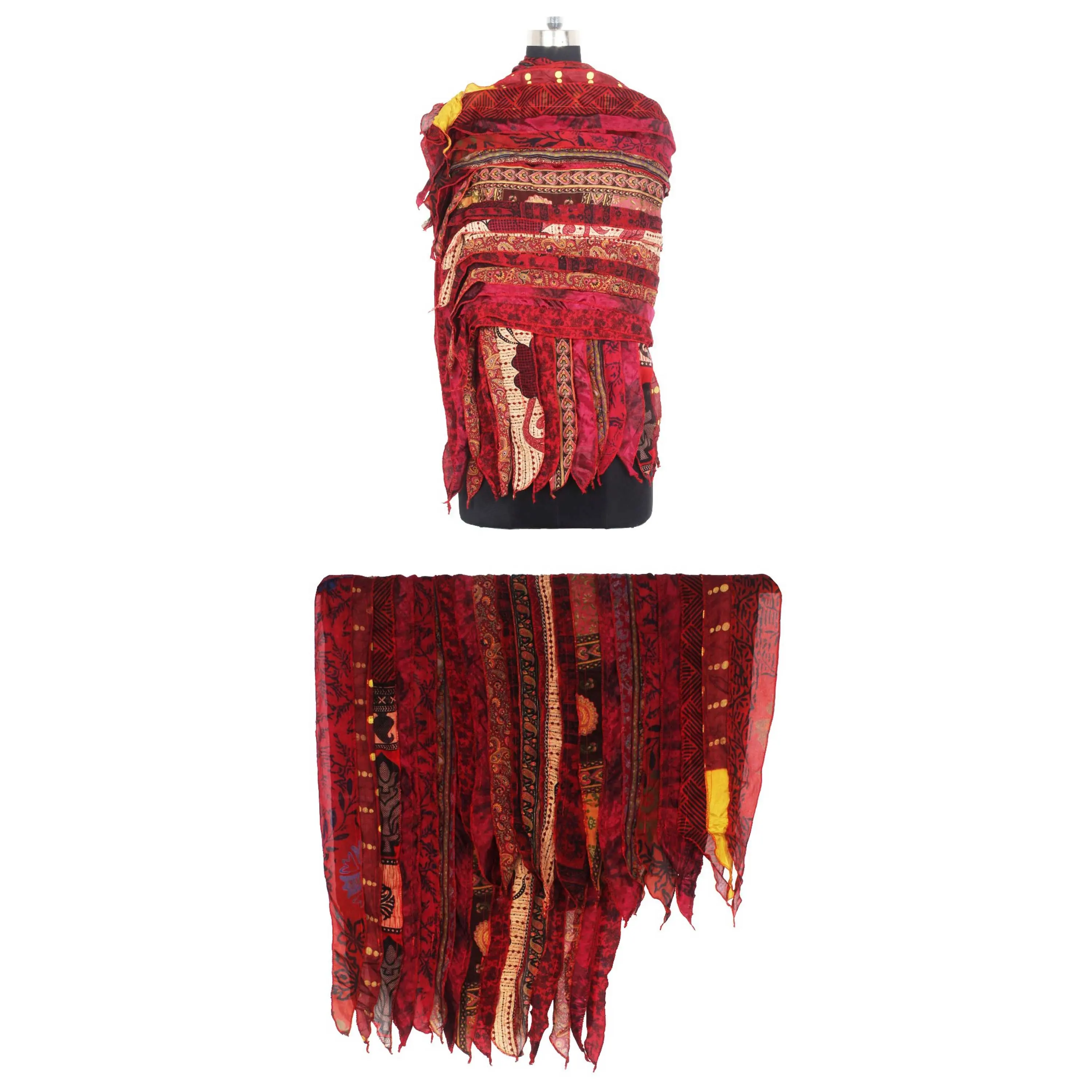 Foulards en tissu recyclé vintage écharpe réversible indienne sari patchs écharpe rayée colorée panneau de soie vintage sari