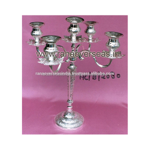 <b>Brass</b> <b>Candle</b> <b>Sticks</b> 5 Arm Candelabra in Silver Plated for Party Event Wedding & Home Decor - Product Image 3