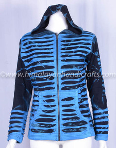 <b>BLUE</b> RAZORCUT DESIGN ENZYME WASH BOHEMIAN LADIES <b>HOODIE</b> CSWJ 475 - Product Image 3