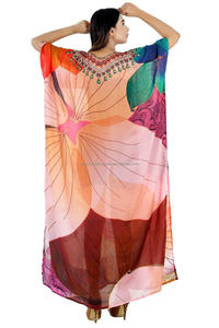 <b>Women</b> Apparel Ethnic Clothing Digital Printed <b>Kaftan</b> With Designer Neck Multi Bright Colors Smart Wear <b>Kaftan</b> Embellishment - Product Image 2