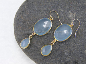 Pendiente de Calcedonia azul, pendiente de Plata de Ley 925, pendiente de piedra preciosa Vermeil - Product Image 1