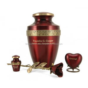 Ensemble d'urnes funéraires en laiton rouge de style américain avec un design rose élégant et classique - Product Image 1