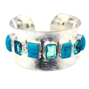 Bracelet de luxe en argent sterling avec turquoise et topaze bleue, pierre de naissance de décembre, fait main, certifié GIA, cadeau de bijoux - Product Image 1