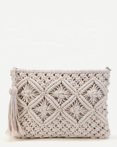 100% orgánico ecológico macramé señoras embrague monederos de mano tamaño compacto hilo de cuentas bolso de playa cierre de cremallera poliéster regalo - Product Image 2