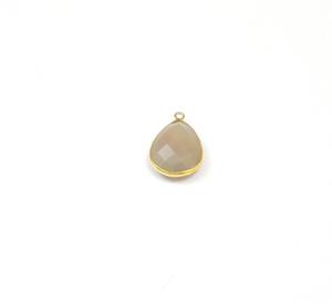 Calcédoine grise en forme de poire pierre précieuse lunette plaquée or connecteur à facettes à caution unique pour la fabrication de bijoux résultats en laiton faits à la main - Product Image 2