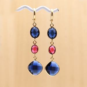 Classic Handmade Brass Iolite Pink Fuchsia Gemstone Long Earring <b>Gold</b> Plated Hoop Bezel Set Wedding Party Women's Jewelry - Product Image 2