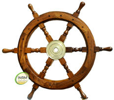 Volant de bateau de créateur en bois antique belle incrustation nautique en laiton travail nouveau artisanat en bois de pêche boîtes en bois signes muraux - Product Image 3