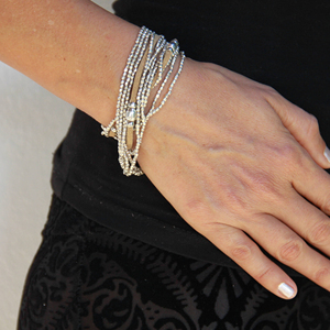 Casual <b>Beaded</b> <b>Bracelet</b> - Leather Silver Boho <b>Bracelet</b> - Stacking <b>Bracelet</b> Handmade Bliss - Product Image 1