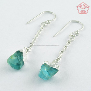 925ต่างหูหิน apatite เงินสเตอร์ลิงพร้อมหินหยาบสำหรับงานแต่งงานหรือเป็นของขวัญ - Product Image 1