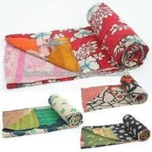Vintage Reversible Kantha Sari Throw <b>Indian</b> Twin Size Kantha Blanket Sari <b>Quilt</b> - Product Image 1