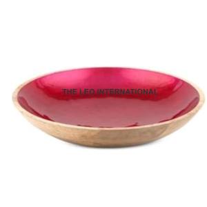 ชามไม้สีแดงเคลือบทรงกลมเสิร์ฟผักผลไม้ใส่ของว่างชามตกแต่งบ้าน - Product Image 1