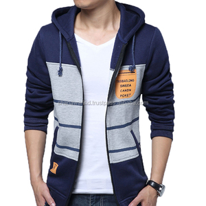 เสื้อแจ็คเก็ตฮู้ดดี้ผ้าเทอร์รี่พิมพ์ลายตามสั่ง คุณภาพสูงสำหรับผู้ชาย ผ้าฝ้ายฟลีซ 100% ซิปเต็มตัว ลายทาง แห้งเร็ว กันยับ - Product Image 1