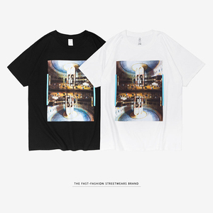 M&O เสื้อยืดผู้ชายผ้าฝ้ายพิมพ์ลายภาพวาดสีน้ำมันแบบดิจิตอล คอกลม แขนสั้น สีดำ สีขาว ไซส์ S XXL - Product Image 2