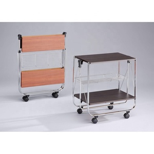 Sam Yi <b>Folding</b> Wood Kitchen <b>Trolley</b> <b>Cart</b> with Chrome & Brass Finish Model SA016M - Product Image 5
