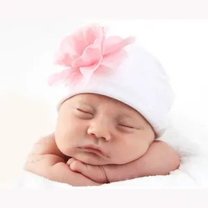 Indian Supplier 100% Organic Cotton Baby Beanies with Bow GOTS Certified baby hat and bow set