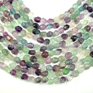 Perles de pierres précieuses de fluorite arc-en-ciel multicolore 8-9mm pépites à facettes non coupées 4mm rondes Quartz Agate Jade Améthyste pour la fabrication de bijoux - Product Image 1