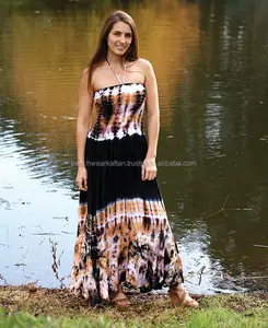 Vestido largo de tubo para niña, ropa de fiesta de boda de diseño elegante, vestido de tubo de rayón con tinte de lazo, venta al por mayor, 2018