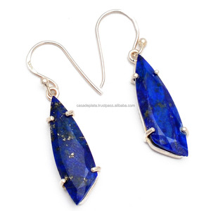 Pendientes Colgantes con Gema de Lapislázuli Azul Genuino, Plata de Ley 925, Estilo Vintage, Joyería de Boda de Fabricante Mayorista - Product Image 1