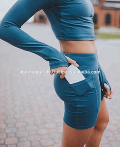 Nouveau short de fitness d'été en nylon et polyester élégant et personnalisé pour femmes short de yoga décontracté de grande taille avec poche à la taille et logo bon marché - Product Image 2