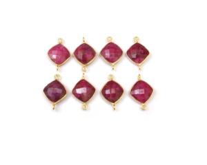 Joyería de piedras preciosas naturales de rubí teñido hecha a mano chapado en oro facetado enlace bisel piedra natal Boho conector - Product Image 5